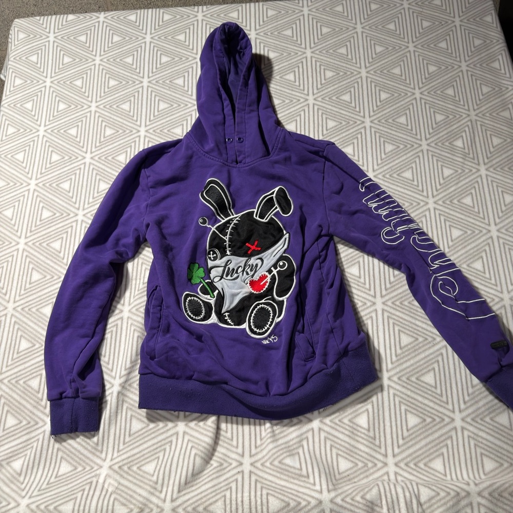 Men's Purple Graphic Hoodie with Bunny Design